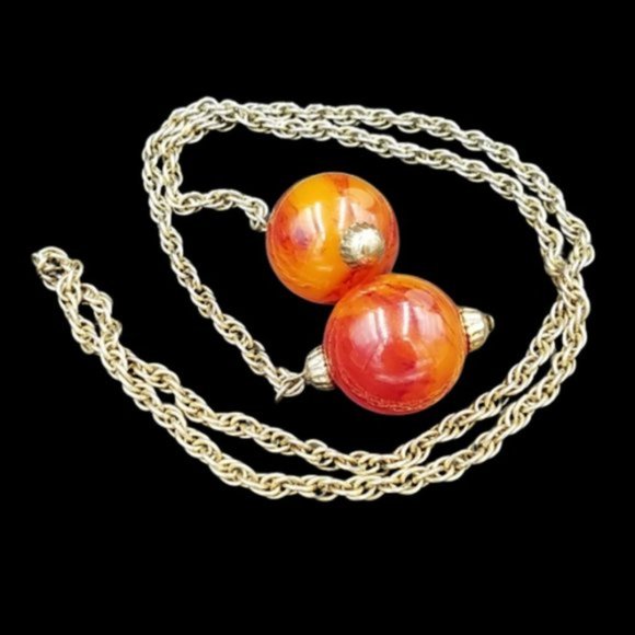 Vintage Marbled Bakelite Bead Lariat Necklace - Picture 2 of 3